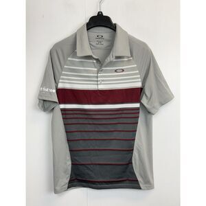 Oakley Polo Shirt Men M Grey‎ Striped Short Sleeve Hydrolix First Tee Aiken Golf